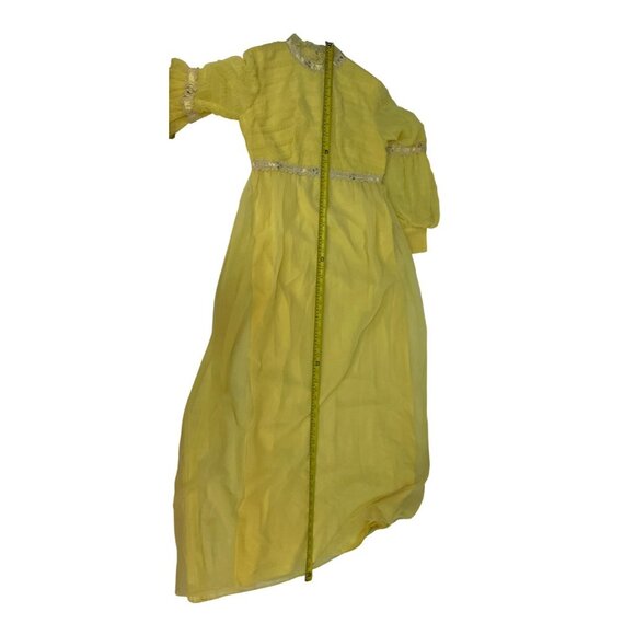 Vintage Womens Shift Dress 11-12 Yellow Ruffled Maxi Bell Sleeve Cottagecore - Picture 7 of 8